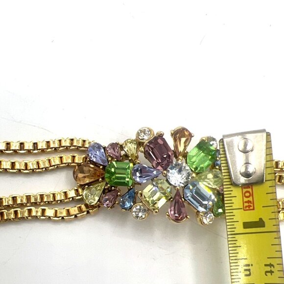 Ben Amun Bracelet Pastel Crystals Triple Box Link Chain Gold Tone Statement - Picture 6 of 16